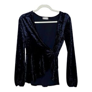 Altar'd State Women’s Size XS Black Crushed Velvet Long Sleeve Wrap Blouse